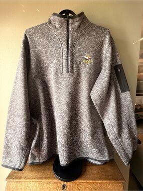 Men's Antigua Gray Quarter-Zip Pullover with Embroidered Minnesota Vikings Logo